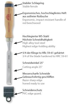 Stubai Stemmeisen mit Holzheft aus Rotbuche 22mm 351022